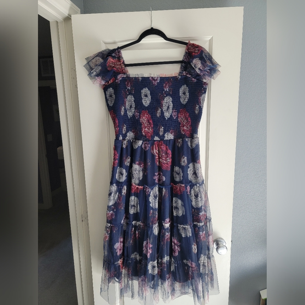 Baltic Born Clementine Tulle Midi Dress | Navy Floral Size XL 1X